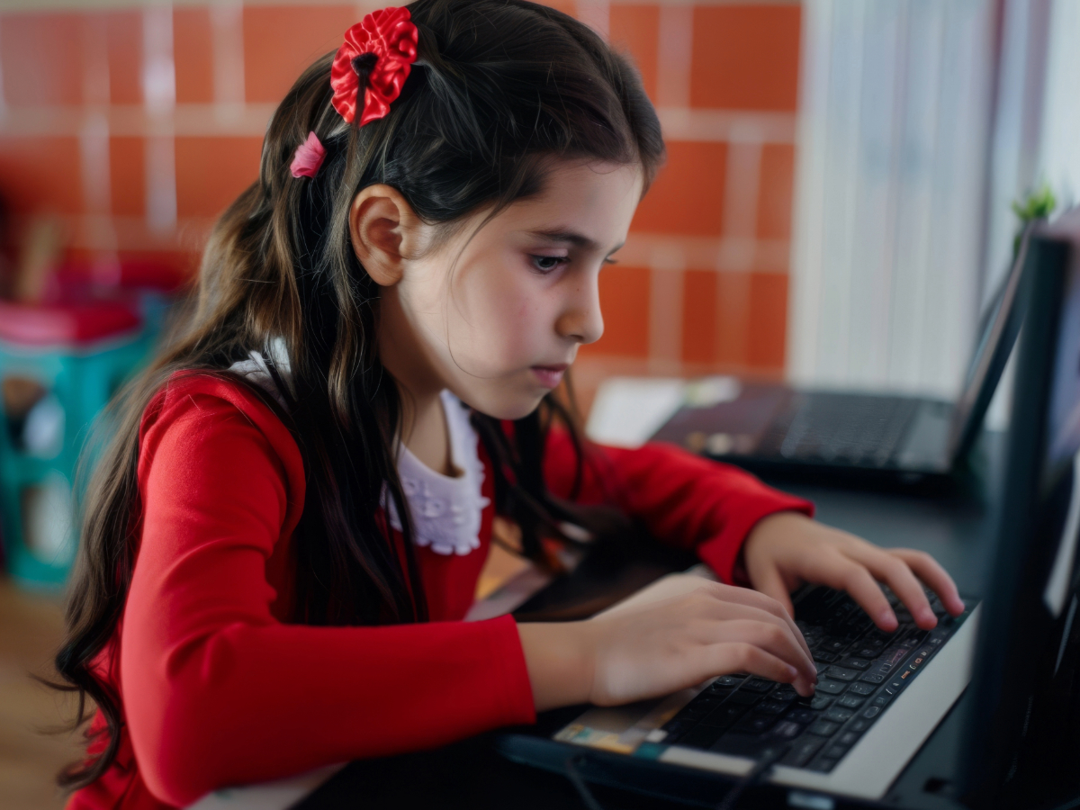 young girls sitting at computer in classroom for article Exploring Private Schools in Portland for newcomers moving to Portland.