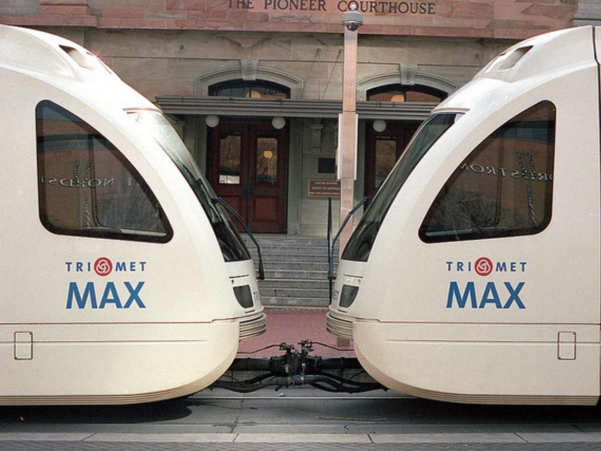 Picture of TriMet Rail train for article Transit Tips for a Smooth Ride for newcomers moving to Portland.