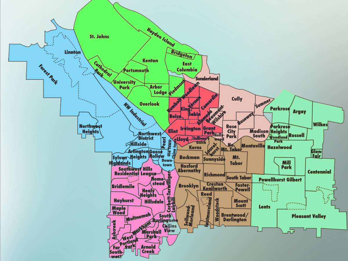 Map of Portland neighborhoods for article Archibald Relocation and Real Estate Services for newcomers moving to Portland.