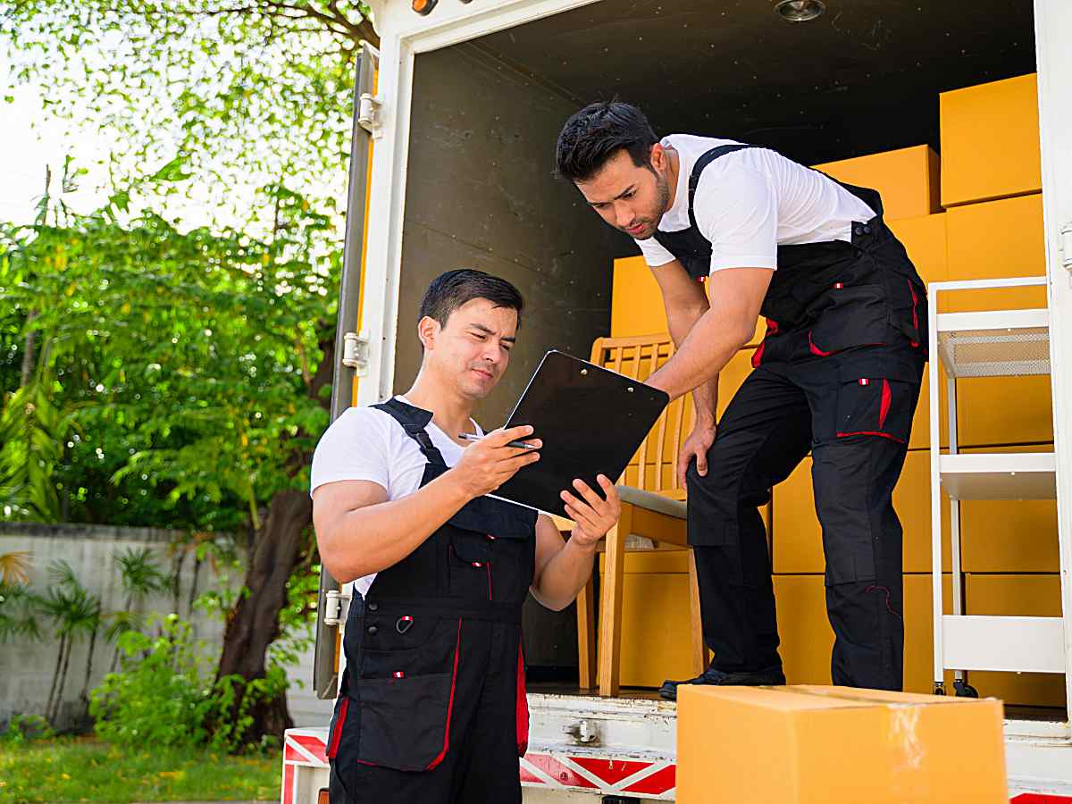 Professional movers moving boxes out of moving truck for article Portland Moving Company: 7 Critical Questions to Ask for newcomers moving to Portland.