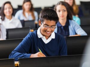 Classroom of students at tiered desks for article 219Top Private Schools in Portland for newcomers moving to Portland Area.